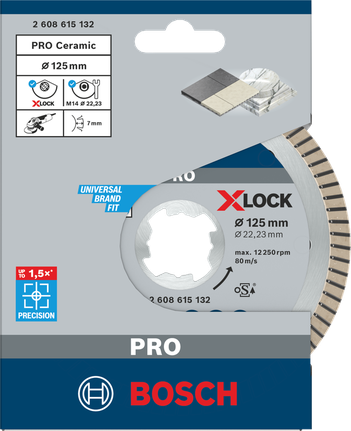 PRO Ceramic X-Lock Diamond Disc, 125 x 22.23 mm, 22.23 mm Bosch PRO Ceramic X-Lock diamond disc 125×22.23 mm.