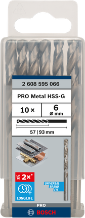 PRO Metal HSS-G Twist Drill Bit Standard Length, 6 x 57 x 93 mm, 10 pcs Bosch PRO Metal HSS-G 6 mm drill bits 10-pack.