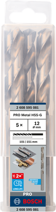 PRO Metal HSS-G Twist Drill Bit Standard Length, 12 x 101 x 151 mm, 5 pcs Bosch PRO Metal HSS-G 12 mm drill bits 5-pack.