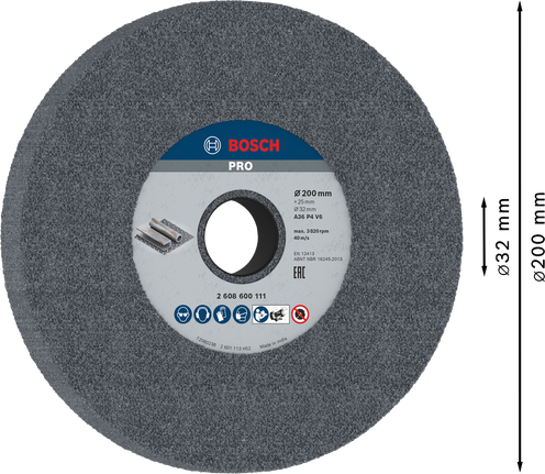 PRO Metal Grinding Wheel, 200 x 25 x 32 mm, G36 Bosch PRO Metal Grinding Wheel 200 x 25 x 32 mm G36.