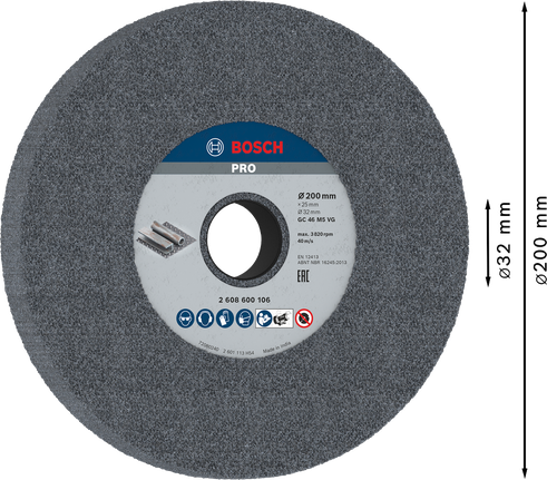 PRO Metal Grinding Wheel, 200 x 25 x 32 mm, G46 Bosch PRO Metal Grinding Wheel 200x25x32 mm G46.
