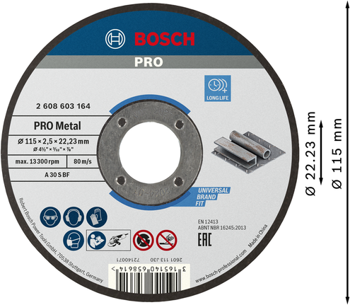 Bosch PRO Metal Bonded Cutting Disc 115 x 2.5 x 22.23 mm.