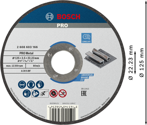 PRO Metal Bosch PRO Metal bonded cutting disc 125x2.5x22.23mm.