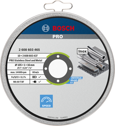 Bosch PRO stainless steel and metal cutting disc 105×1×16 mm.