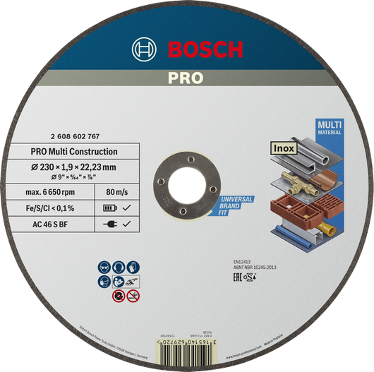Bosch PRO Multi Material Cutting Disc 230 mm for universal use.