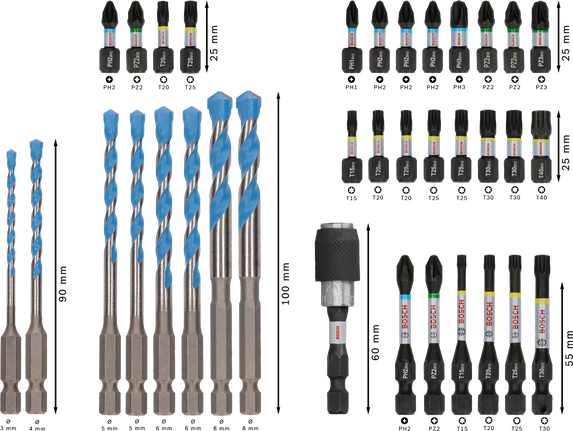 PRO Impact Mixed Set, Display, 6 x 35 pcs Bosch PRO Impact Mixed Set drill and screwdriver bits, 35 pieces.