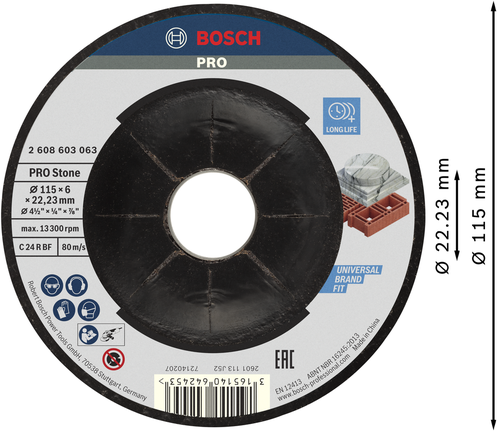 Bosch PRO Stone Grinding Disc 115 mm for stone.