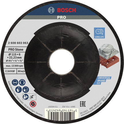 Bosch PRO Stone Grinding Disc 115 mm for stone grinding.