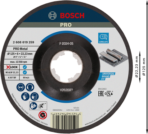 PRO Metal Bonded Grinding Disc, 125 x 6 x 22.23 mm, X-Lock Bosch PRO Metal Bonded Grinding Disc 125mm X-LOCK.