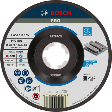 PRO Metal Bonded Grinding Disc, 125 x 6 x 22.23 mm, X-Lock Bosch PRO Metal Bonded Grinding Disc X-Lock 125mm.
