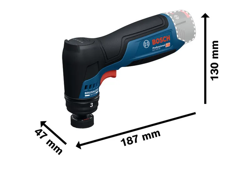 GSS 12V-32 Bosch GSS 12V-32 orbital sander with dimensions.