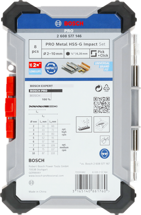 PRO Metal HSS-G Impact Twist Drill Bit Set, 8 pcs Bosch PRO Metal HSS-G Impact drill bit set 8 pcs.