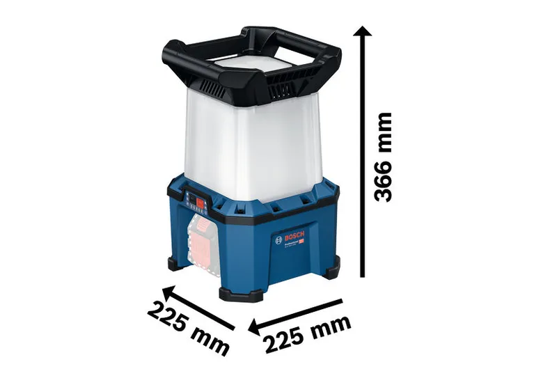 Bosch GLA 18VH-7500 cordless jobsite light, 366 mm tall.