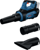 Bosch cordless blower GBL 18V-800 with nozzle attachments.