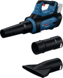 Bosch GBL 18V-800 cordless blower with nozzle attachments.