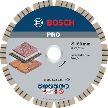 PRO Stone Diamond Disc, 180 x 22.23 mm Bosch PRO Stone Diamond Disc 180 mm for cutting stone.