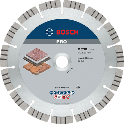 PRO Stone Diamond Disc, 230 x 22.23 mm Bosch PRO Stone Diamond Disc 230 mm for cutting stone.