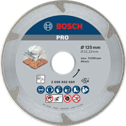 PRO Marble Diamond Disc, 125 x 22.23 mm Bosch PRO Marble Diamond Disc 125 mm for cutting stone.
