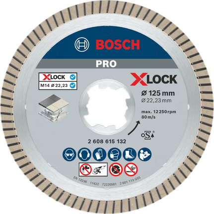 PRO Ceramic X-Lock Diamond Disc, 125 x 22.23 mm, 22.23 mm Bosch PRO Ceramic X-Lock diamond disc 125 mm for tile cutting.