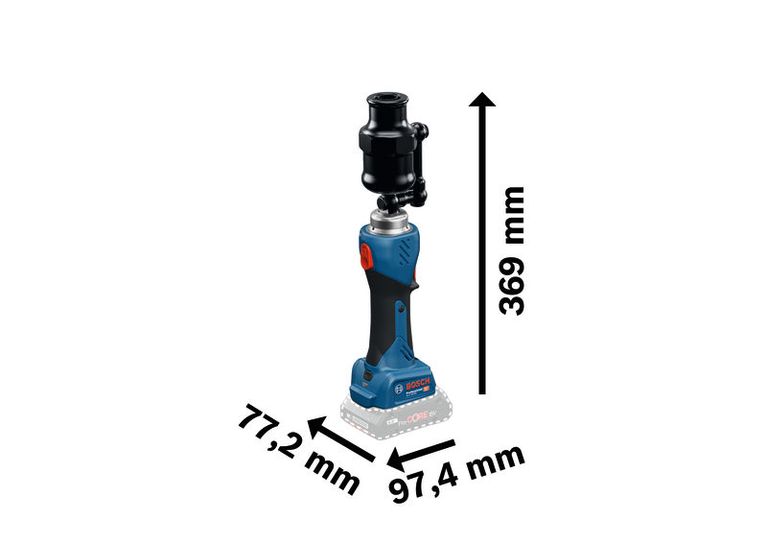 Bosch GLH 18V-60 cordless hydraulic punching tool with dimensions.