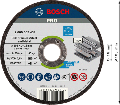 Bosch PRO stainless steel and metal cutting disc 105 mm.