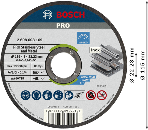 Bosch PRO stainless steel and metal cutting disc 115mm.