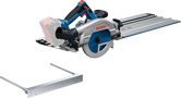 Bosch GKS 18V-57-2 GX cordless circular saw with guide rail.