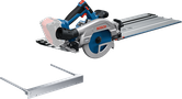 Bosch GKS 18V-57-2 GX cordless circular saw with guide rail.