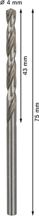 PRO Metal HSS-G Twist Drill Bit Standard Length, 4 x 43 x 75 mm, 10 pcs Bosch PRO Metal HSS-G 4 mm twist drill bit.