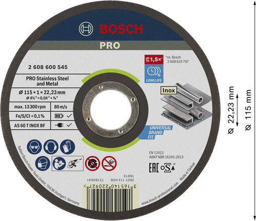 Bosch PRO Stainless Steel and Metal Cutting Disc 115mm.