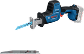 Bosch GSA 18V-24 cordless reciprocating saw with two blades.