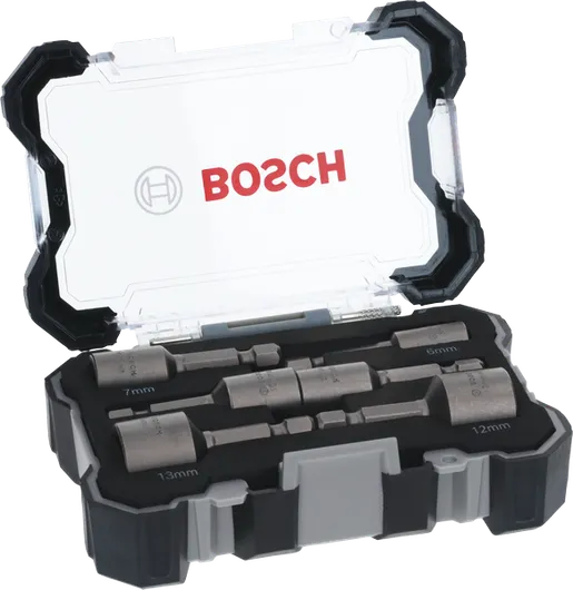 Extra Hard Nutsetter Sets, 6-Piece Bosch 6-piece nutsetter set 6-13 mm in storage case.