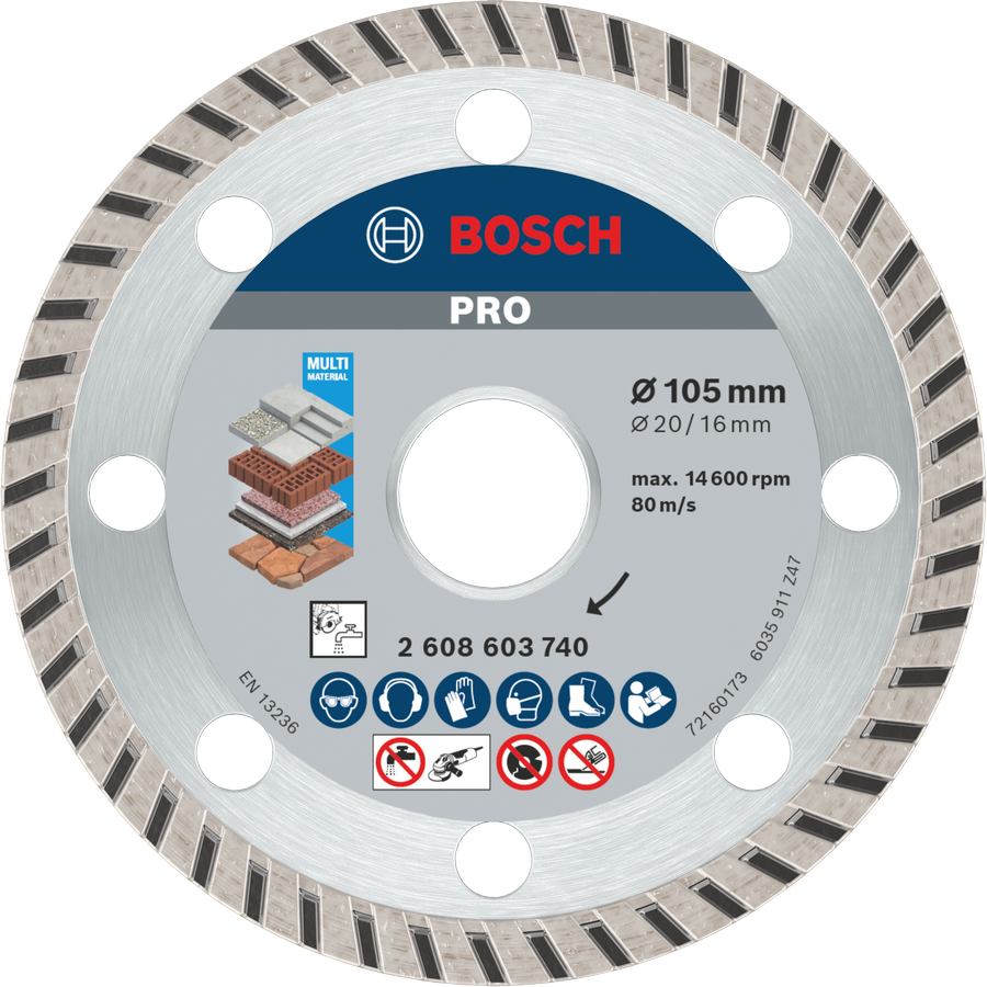 Bosch PRO Multi Material Diamond Disc 105mm for cutting.