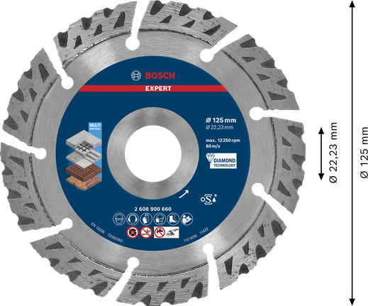 EXPERT MultiMaterial Diamond Cutting Disc 125 x 22.23 x 2.2 x 12 mm Bosch EXPERT MultiMaterial diamond cutting disc 125mm.