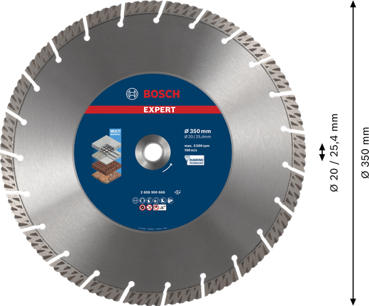 EXPERT MultiMaterial Diamond Cutting Disc 350 x 20/25.40 x 3.3 x 15 mm Bosch EXPERT MultiMaterial diamond cutting disc 350mm.