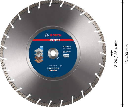 EXPERT MultiMaterial Diamond Cutting Disc 400 x 20/25.40 x 3.3 x 12 mm Bosch EXPERT MultiMaterial Diamond Cutting Disc 400mm.