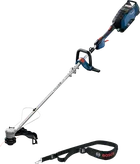 Bosch GRT 18V-40 cordless grass trimmer with shoulder strap.