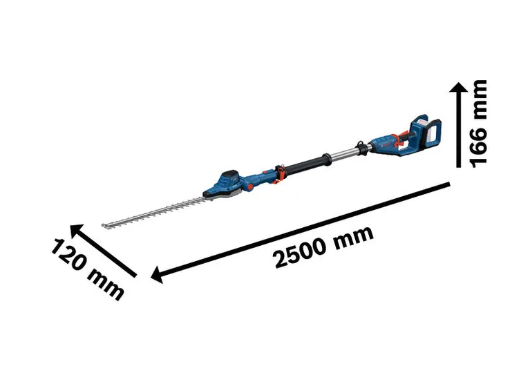 Bosch GHE 18V-50 TP cordless telescopic hedgecutter dimensions.