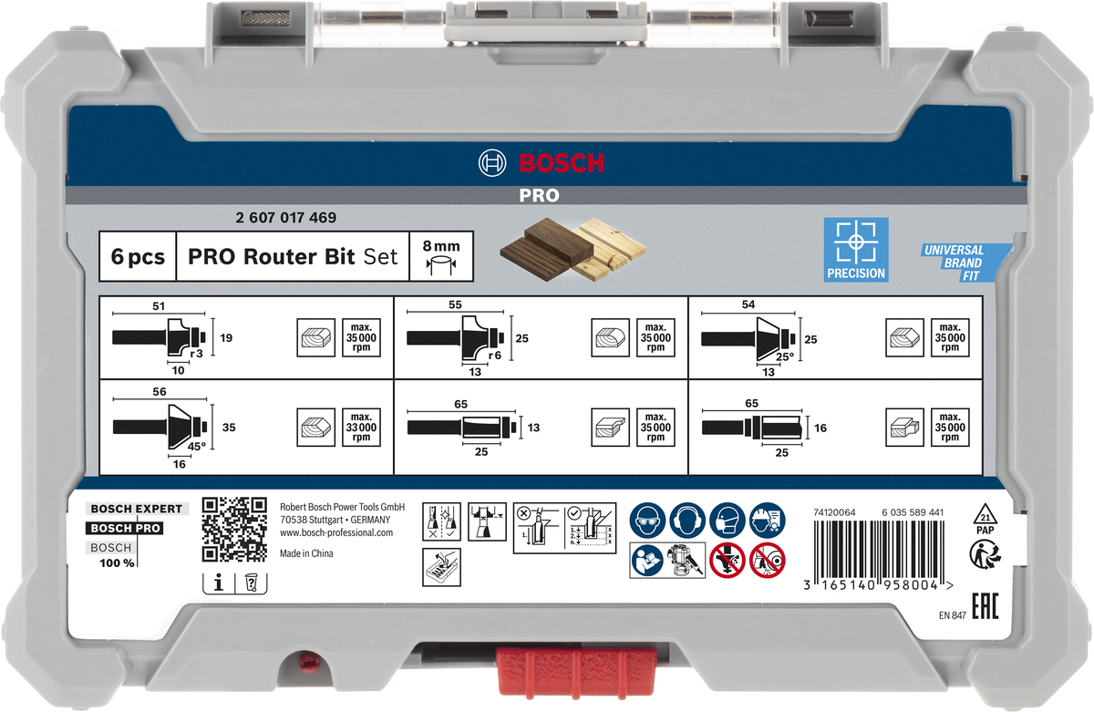 PRO Router Bit Trim and Edging Set, 6 pcs - Bosch Professional