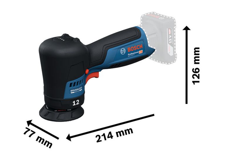 GPX 12V-77 Bosch GPX 12V-77 polisher with compact brushless design.