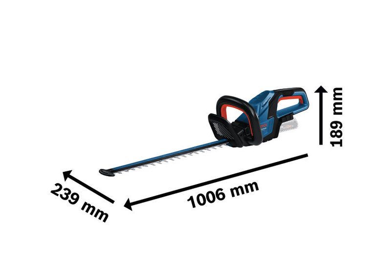 Bosch GHE 18V-50 cordless hedgecutter with blade length dimensions.