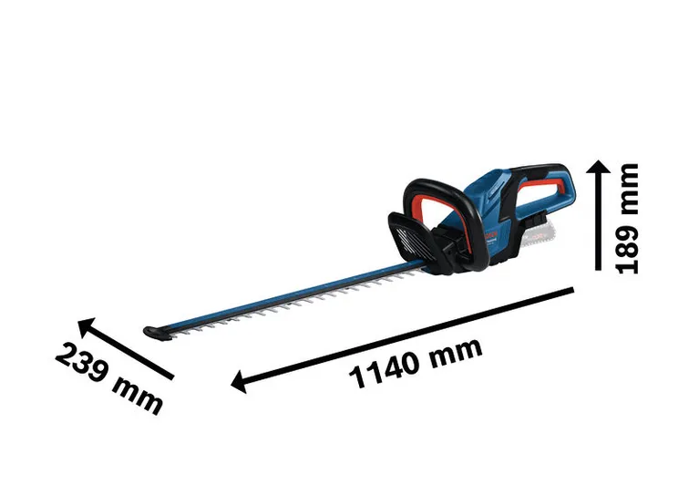 Bosch GHE 18V-60 hedge trimmer with 1140 mm length.