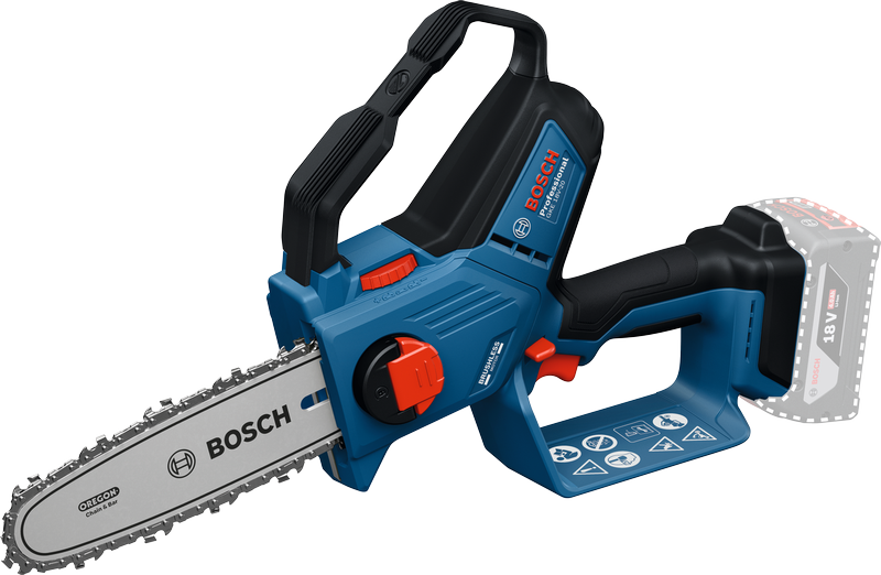 Bosch GKE 18V-20 cordless pruner saw for precise cutting.