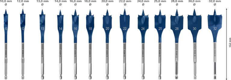 Bosch EXPERT Self Cut Speed Spade Drill Bit Set, 13 sizes.