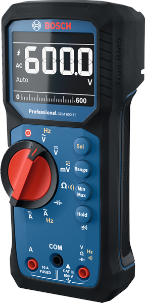 Bosch GDM 600-15 digital multimeter with large LCD display.