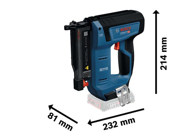 Bosch GNH 18V-35 cordless wood nailer with compact size.