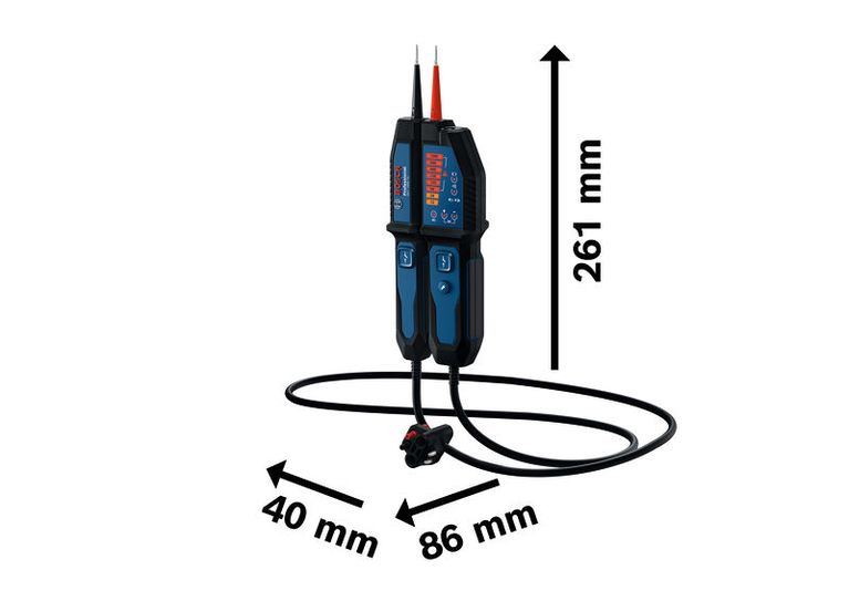 Bosch GVT 1000-15 voltage tester with probe and display.