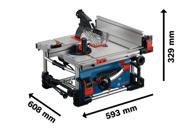 Bosch GTS 70-216 table saw with compact dimensions.