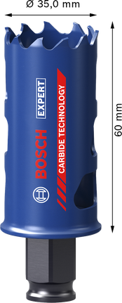 Bosch EXPERT Multi Material 35 mm hole saw with carbide teeth.