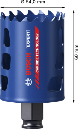 Bosch EXPERT Multi Material 54 mm hole saw with carbide teeth.